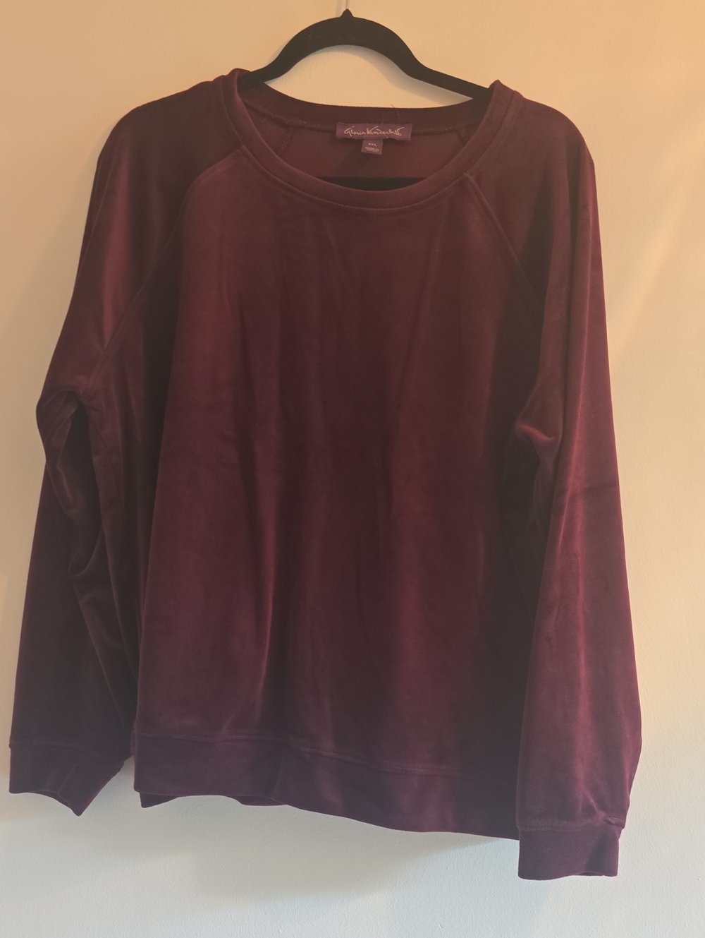 Gloria Vanderbilt Velour Sweatshirt - Burgundy